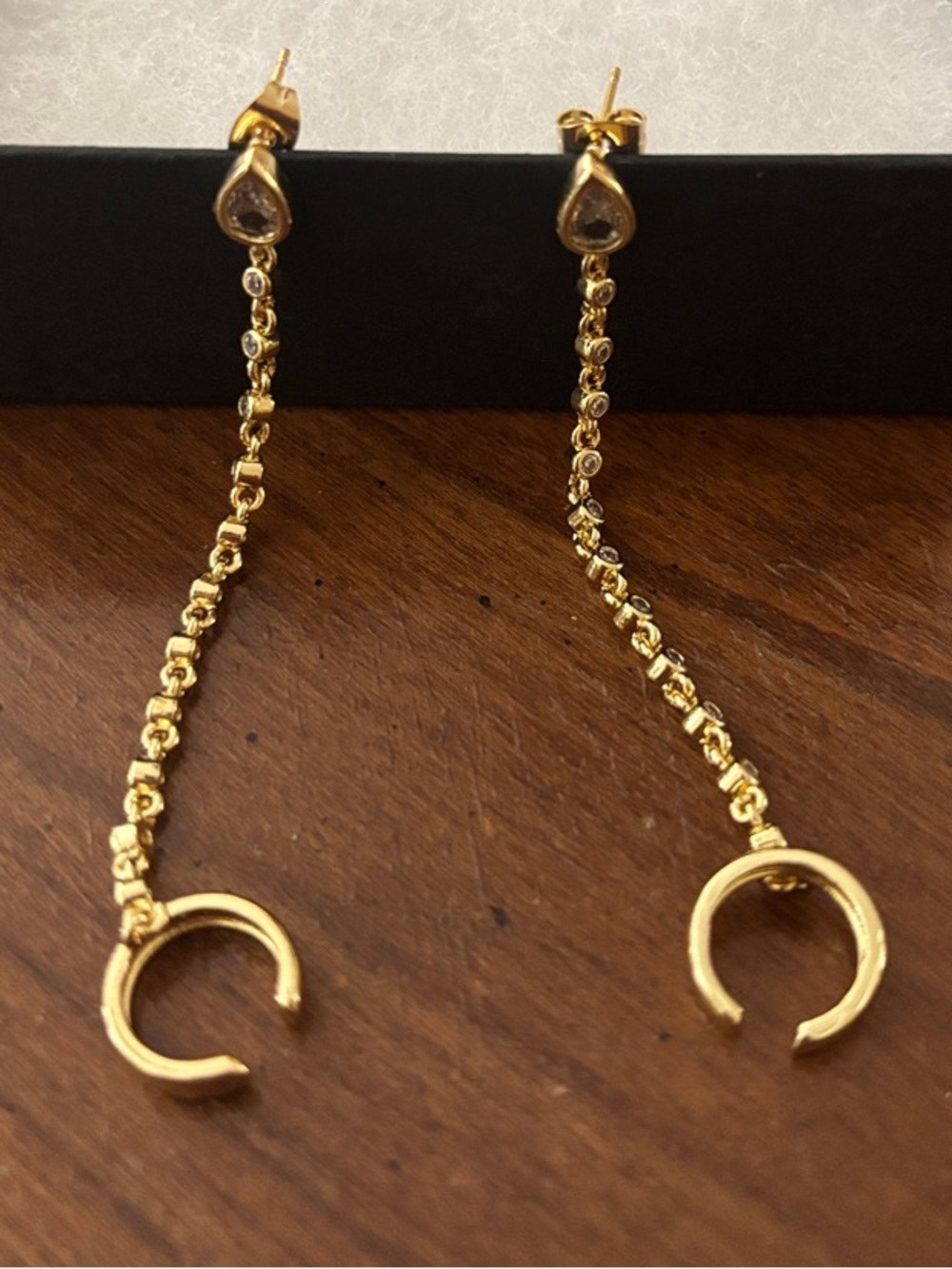 Delicate Gold Chain Drop Earrings with Clear Stone Accents